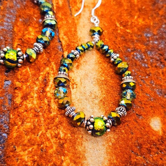 Dichroic Glass Crystal Bead Sterling Teardrop Artisan Earrings - Picture 10 of 10